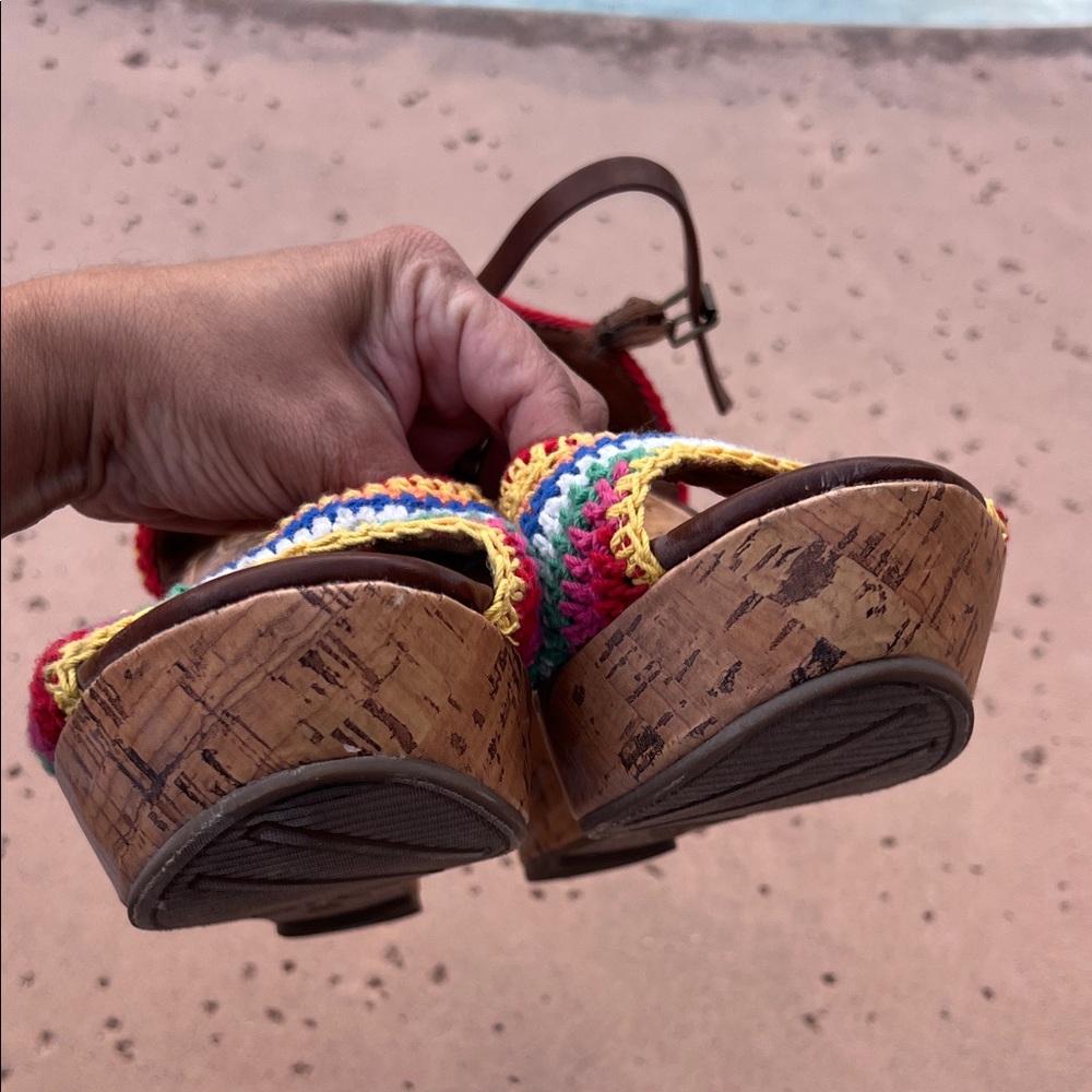 MIA Rainbow Crochet Cork Wedge Sandals - Picture 9 of 10
